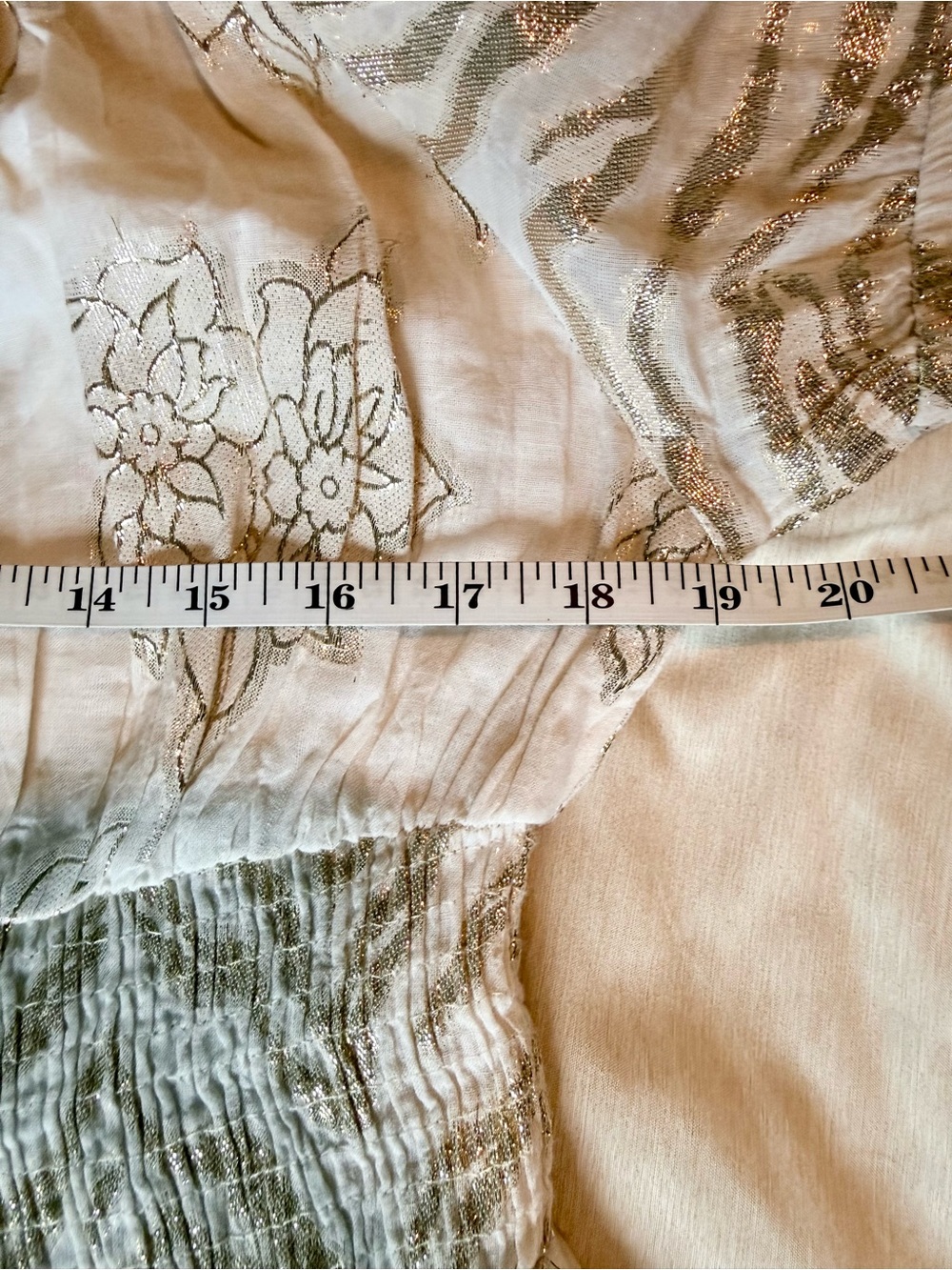 NWT Stunning Shimmery Cream and Gold Lace Metallic Embroidered Boho Midi Dress - Picture 11 of 15